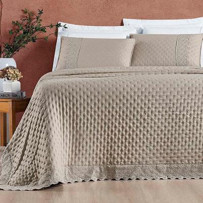 Kit Cobre Leito Colcha Nobre Casal King 3 Peças Micropercal 200 Fios Matelado - Taupe