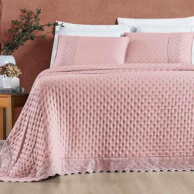 Kit Cobre Leito Colcha Nobre Casal King 3 Peças Micropercal 200 Fios Matelado - Sal Rosa