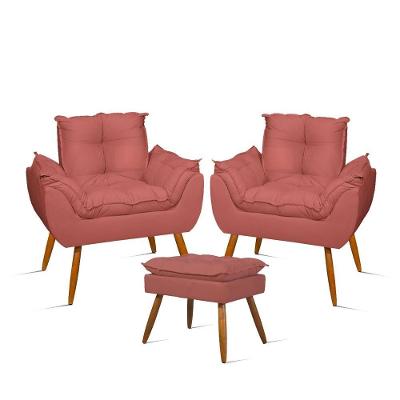 Kit Amamentação 2 Poltronas + 1 Puff Pés Palito - Balaqui Cor:rosa Rosa
