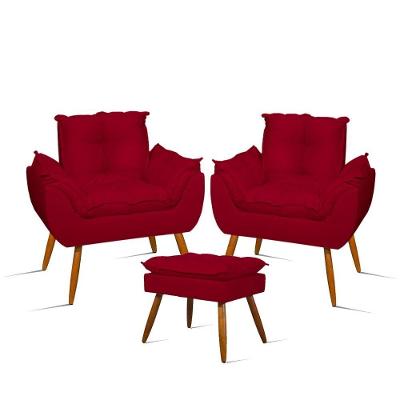 Kit Amamentação 2 Poltronas + 1 Puff Pés Palito - Balaqui Cor:vermelho Vermelho