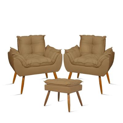 Kit Luxo 02 Poltronas Amamentação Suede + 1 Puff Pés Palito Cor:capuccino Capuccino