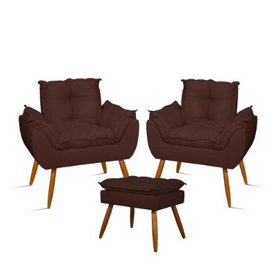 Kit Luxo 02 Poltronas Amamentação Suede + 1 Puff Pés Palito Cor:marrom Marrom