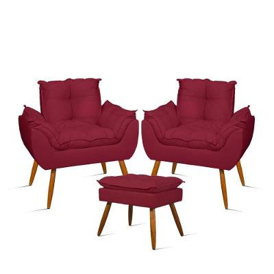 Kit Luxo 02 Poltronas Amamentação Suede + 1 Puff Pés Palito Cor:marsala Marsala