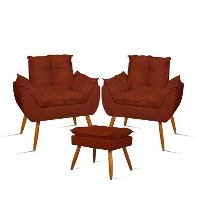 Kit Luxo 02 Poltronas Amamentação Suede + 1 Puff Pés Palito Cor:terracota Terracota