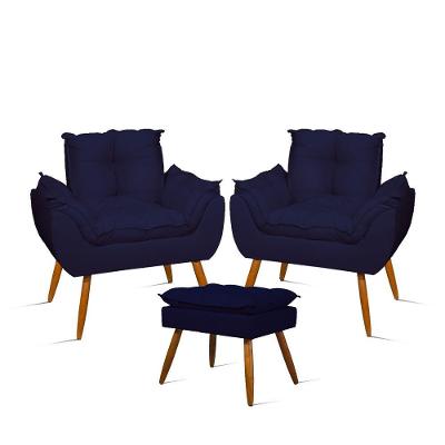 Kit Amamentação 2 Poltronas + 1 Puff Pés Palito - Balaqui Cor:azul Marinho Azul Marinho