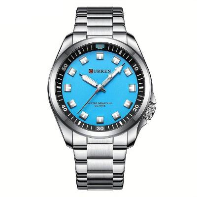 Relógio De Quartzo Masculino Pulseira De Aço Inoxidável Resistente à água 30m Esportivo Prata Azul