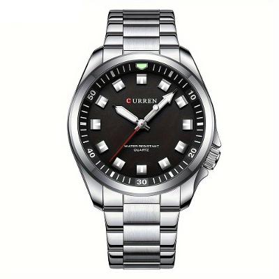 Relógio De Quartzo Masculino Pulseira De Aço Inoxidável Resistente à água 30m Esportivo Prata Preto