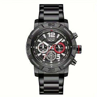 Relógio De Quartzo Masculino Em Aço Inoxidavel Design Esportivo á Prova D´agua Preto Completo
