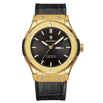 Relógio De Quartzo Masculino Com Mostrador Luminoso Design Casual Impermeavel 3atm Dourado Preto