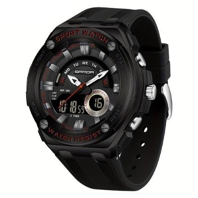 Relógio De Pulso Masculino à Prova D'água 50m Esportivo Multifuncional Com Pulseira De Silicone Preto Vermelho