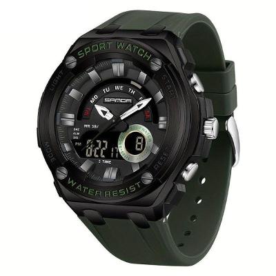 Relógio De Pulso Masculino à Prova D'água 50m Esportivo Multifuncional Com Pulseira De Silicone Verde Militar