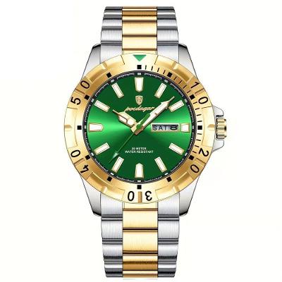Relógio Masculino Impermeável Pulseira De Aço Inoxidável Movimento Quartzo Estilo Casual Verde Dourado