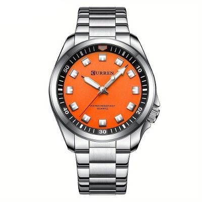 Relógio De Quartzo Masculino Pulseira De Aço Inoxidável Resistente à água 30m Esportivo Prata Laranja