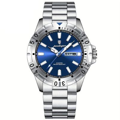Relógio Masculino Impermeável Pulseira De Aço Inoxidável Movimento Quartzo Estilo Casual Prata Azul