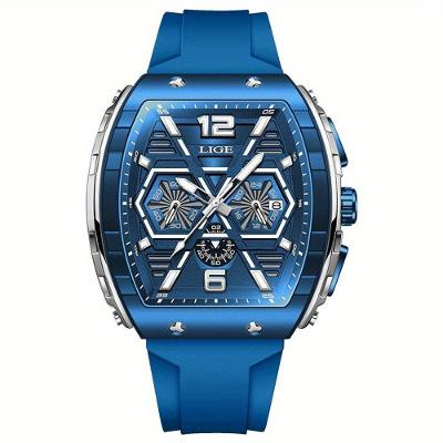 Relógio Multifuncional Para Homens Com Pulseira De Silicone Display Luminoso Impermeável 3atm Azul Prateado