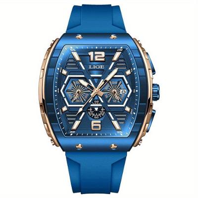 Relógio Multifuncional Para Homens Com Pulseira De Silicone Display Luminoso Impermeável 3atm Rosa Azul