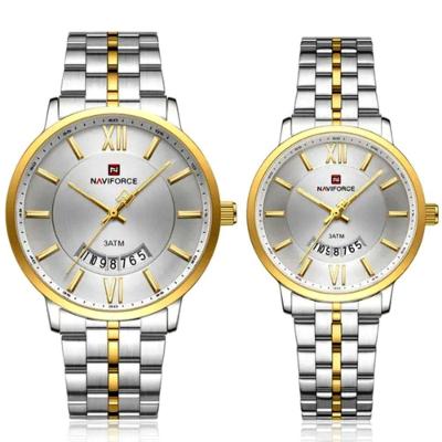 Relogio De Pulso Conjunto Casal Em Aço Inoxidável De Quartzo Design Casual Impermeavel 3atm Branco Dourado