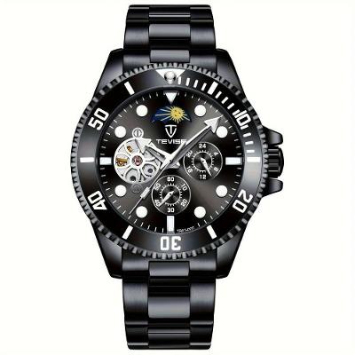 Relógio De Luxo , Automático Mecânico, 5 Pontos, Cronógrafo De 24h, Aço Inoxidável Preto