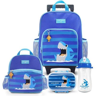 Conjunto De Mochila De Rodinha, Lancheira Térmica, Pote E Garrafa Pimpolhos Azul