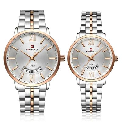 Relogio De Pulso Conjunto Casal Em Aço Inoxidável De Quartzo Design Casual Impermeavel 3atm Prata Rose