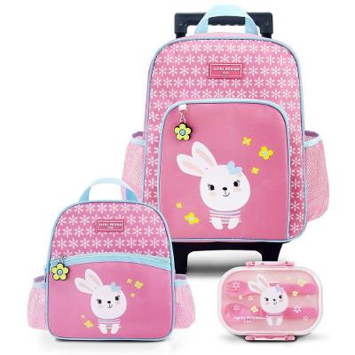 Conjunto Mochila Com Rodinhas E Lancheira Térmica Com Pote P/ Lanche Rosa