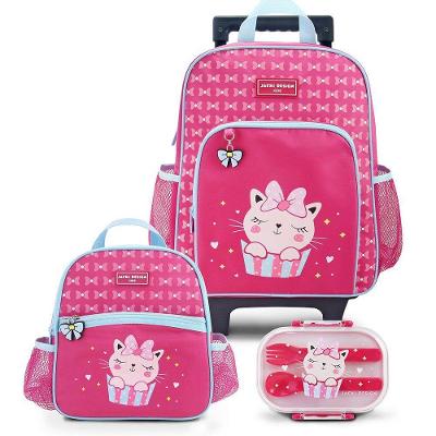 Conjunto Mochila Com Rodinhas E Lancheira Térmica Com Pote P/ Lanche Pink