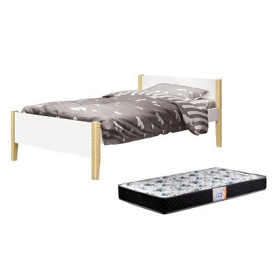 Cama Solteiro Simba Branco Fosco Com Pés Madeira Natural E Colchão D33 Reller Móveis Branco Fosco