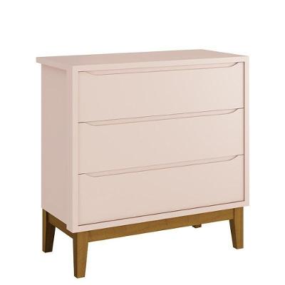 Cômoda Infantil 3 Gavetas Classic Rosa Fosco Com Pés Amadeirado Reller Móveis Rosa Fosco
