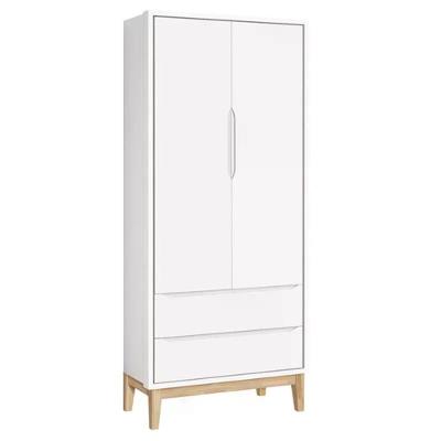 Guarda Roupa Infantil Classic 2 Portas Branco Fosco Com Pés Madeira Natural Reller Móveis Branco Fosco
