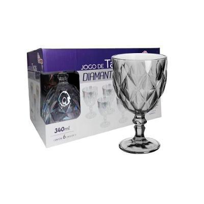 Conjunto 6 Taças 340ml 16121 Para água Diamante Fumê Em Casa Tem