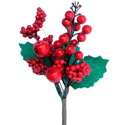 Kit 6 Galho Jardim Artificial Natal Frutas Vermelha De 25cm