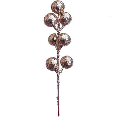 Kit 48 Galhos Frutas Artificiais Glitter Dourado Natal 18cm