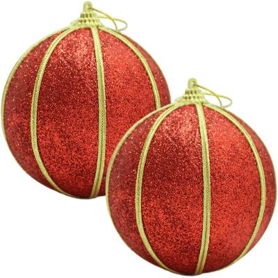 Kit 8 Bolas Glitter Vermelho árvore De Natal Artesanal 10cm