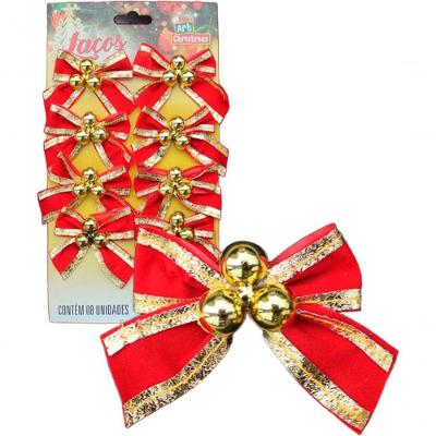Kit 96 Laços Com Bolinhas Enfeite Natalino Dourado Brilhante
