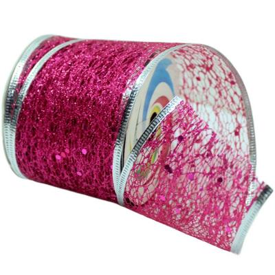 Kit 2 Fitas Aramadas Gliter Rosa Prata Natalino 6,3cm 2,7m