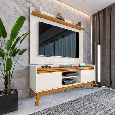 Rack Ripado 2 Portas Painel p/ Tv 50" 136cm off White/cedro