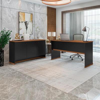 Conjunto Escritório Office Mesa E Buffet Berlin - Vianossa Cor:preto/naturale Preto/naturale