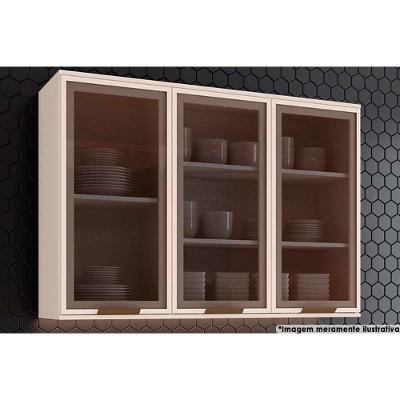 Armário De Cozinha Modulado Connect 3 Portas De Vidro 120cm Off White - Henn