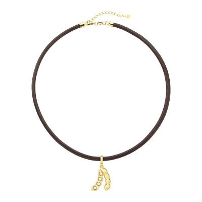 Colar De Couro Natural Com Charm Soja 4 Pérolas
