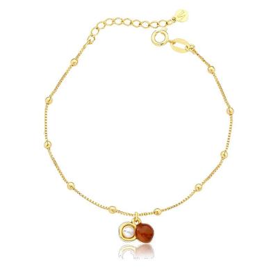 Pulseira Macadâmia Pequena Com Pérola E Revestimento Em Ouro