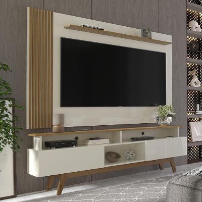 Rack Com Painel Ripado Para Tv Até 70 Polegadas 2 Gavetas Grécia 180cm Off White E Nature