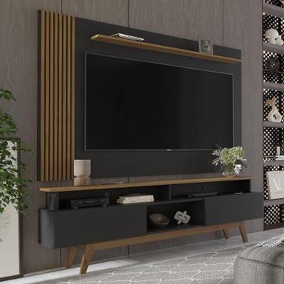Rack Com Painel Ripado Para Tv Até 70 Polegadas 2 Gavetas Grécia 180cm Preto E Nature