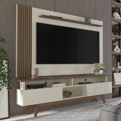 Rack Com Painel Ripado Para Tv Até 70 Polegadas 2 Gavetas Grécia 180cm Off White E Freijó
