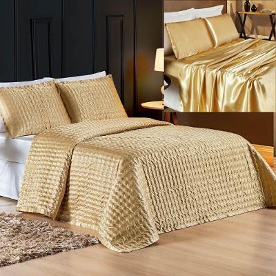 Coordenado Cobre Leito E Lençol La Fiori Queen 7 Peças - Dourado