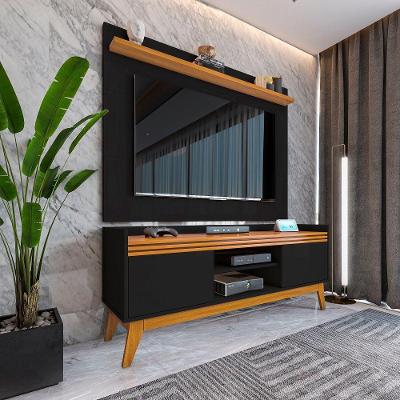 Rack Ripado 2 Portas Painel Tv 50" Astúrias 136cm preto/cedro