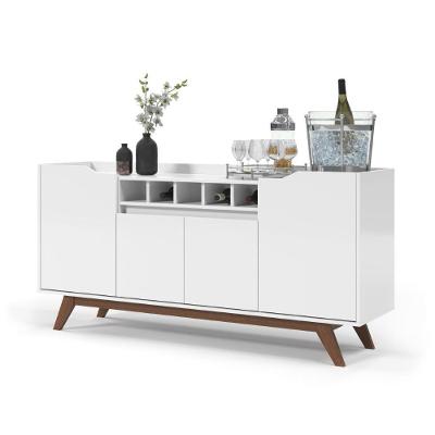 Buffet Aparador 4 Portas Com Adega Pés Em Madeira Maciça Luxo 152cm Branco