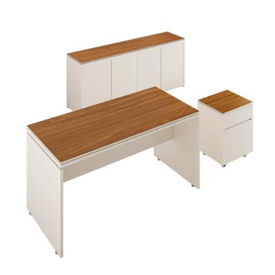 Conjunto De Escritório Office 3 Peças Mesa Gaveteiro Balcão Oslo Off White E Cedro