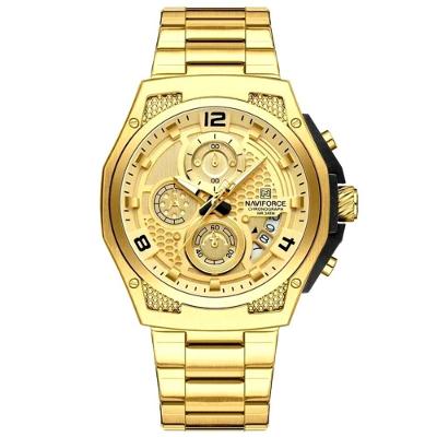 Relógio Masculino Esportiivo De Quartzo Em Aço Inoxidável Multifuncional Impermeavel Dourado