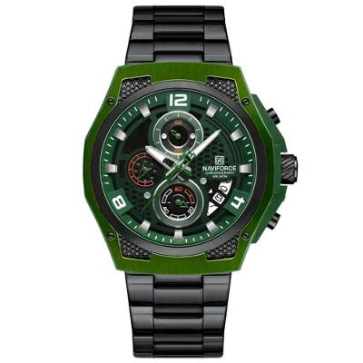 Relógio Masculino Esportiivo De Quartzo Em Aço Inoxidável Multifuncional Impermeavel Preto Verde