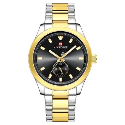 Relógio Masculino De Quartzo Esportivo Com Cronógrafo Em Aço Inoxidavel Impermeavel Preto Dourado
